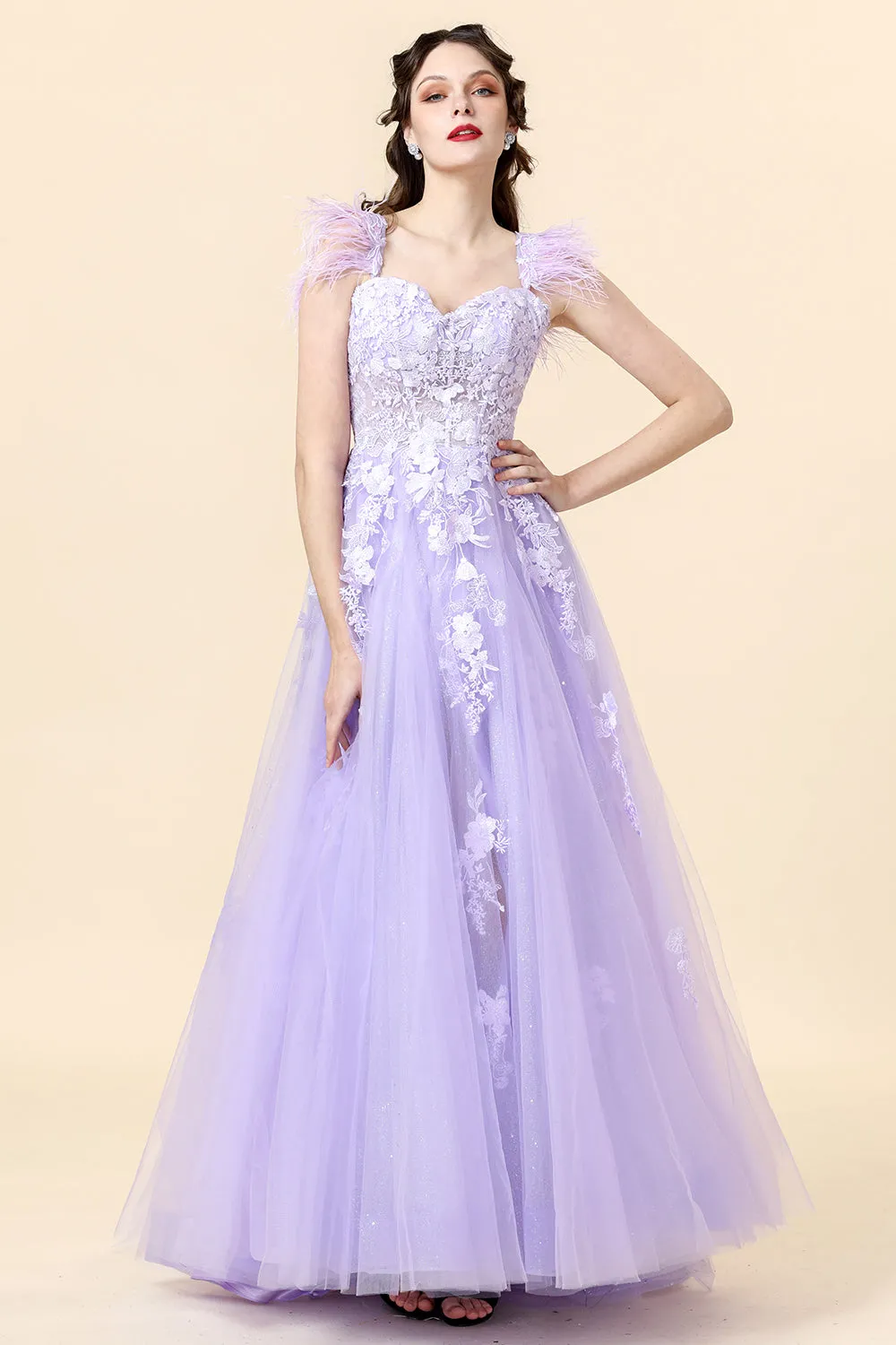 A Line Sweetheart Purple Long Prom Dress with Appliques