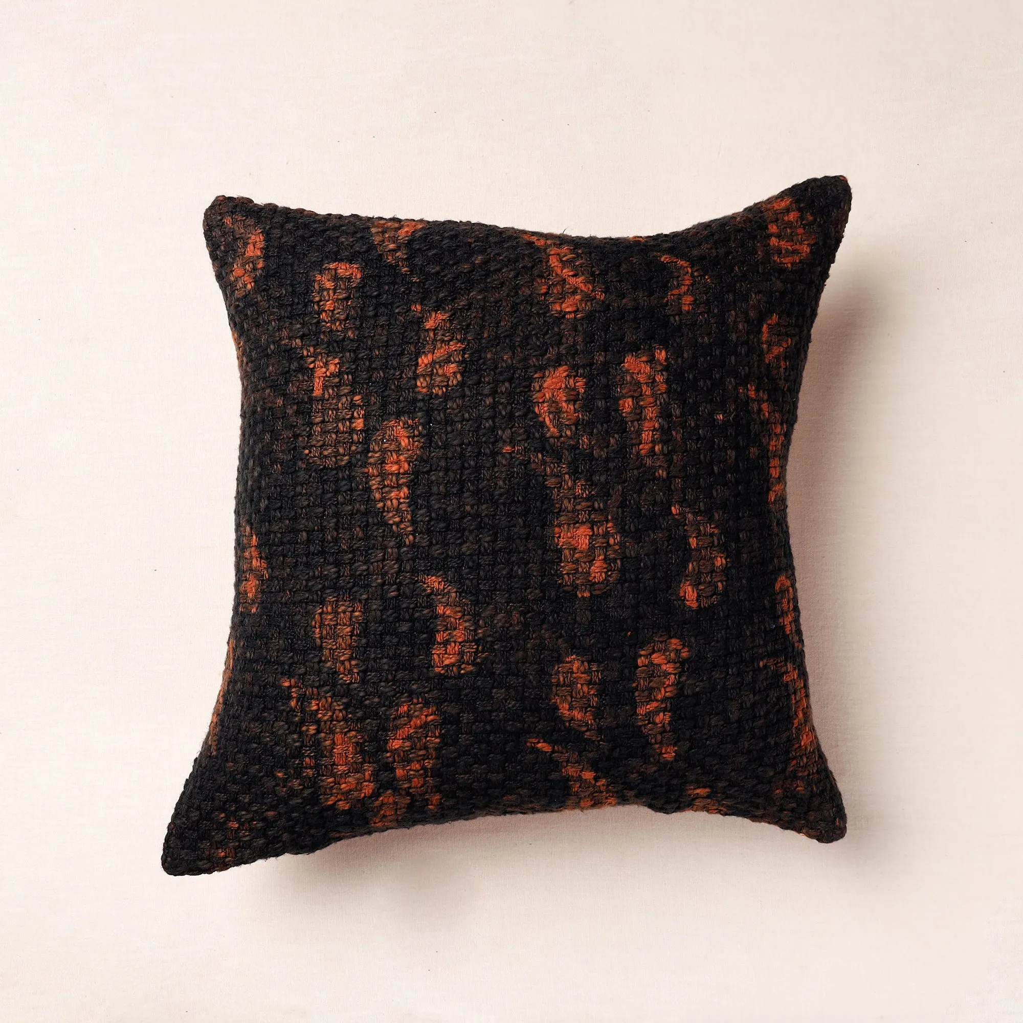 Black - Bagru Block Printed Jute Cushion Cover (16 x 16 in)