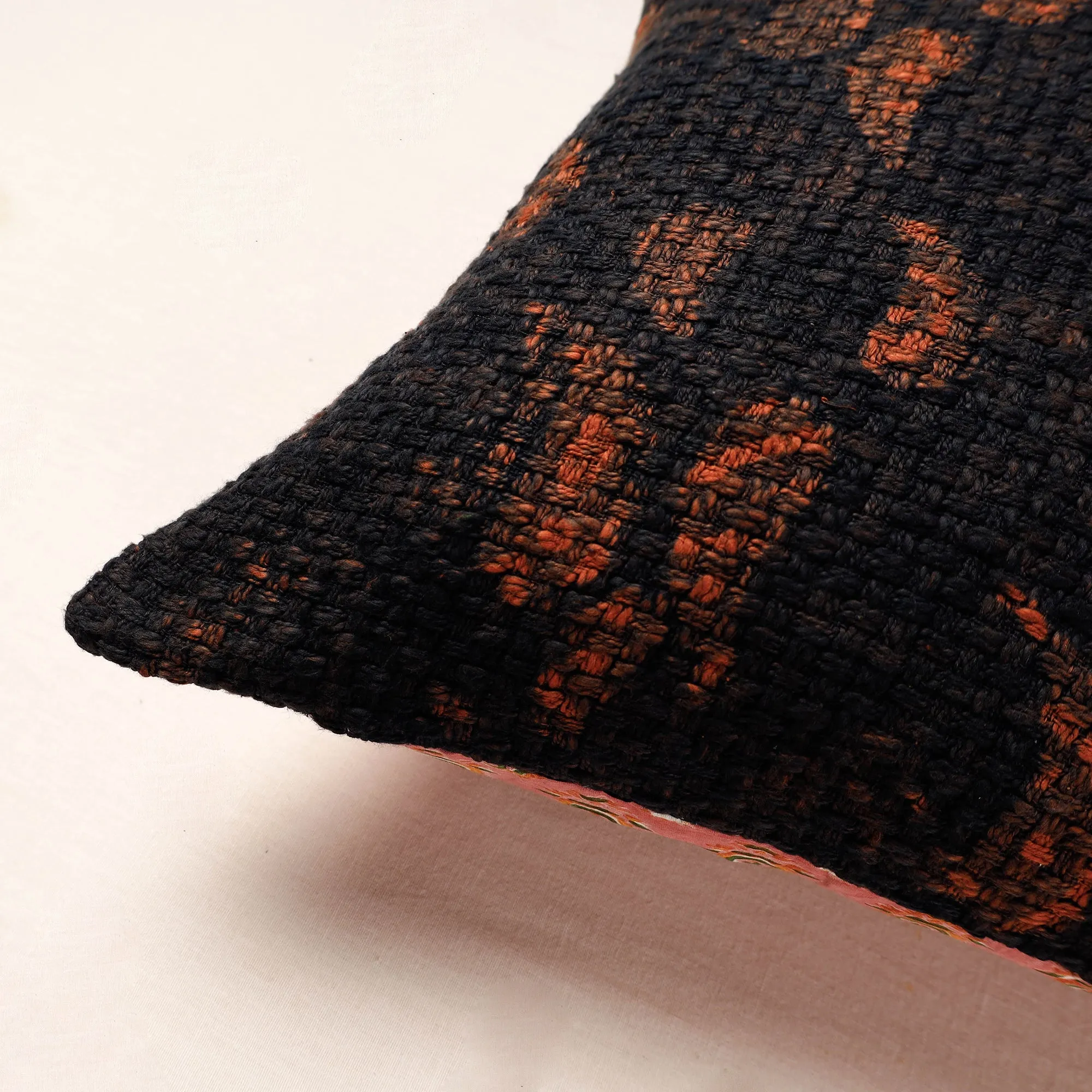 Black - Bagru Block Printed Jute Cushion Cover (16 x 16 in)