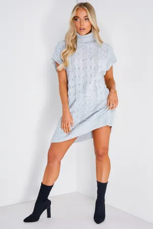 Fleur Grey Chunky Cable Knit Roll Neck Dress