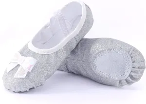 Girls Ballet Shoes Glitter Split-Sole Dance Slippers Toddler Kid Practice Shoes Flats Soft Lightweight with Elastic Laces for Performance Gymnastics Yoga