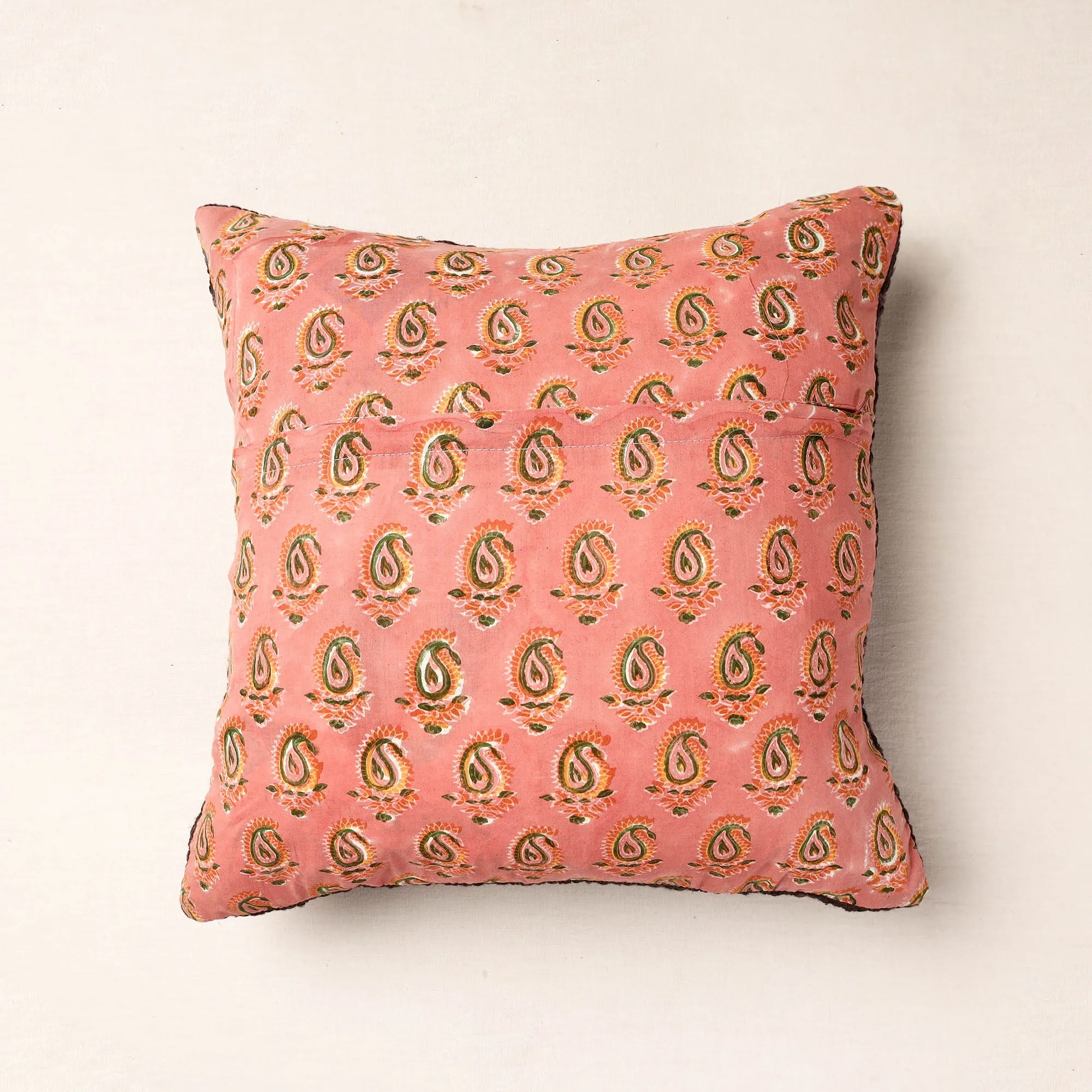 Green - Bagru Block Printed Jute Cushion Cover (16 x 16 in)