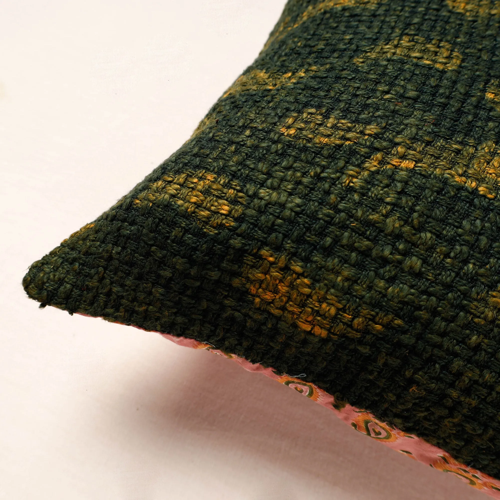 Green - Bagru Block Printed Jute Cushion Cover (16 x 16 in)