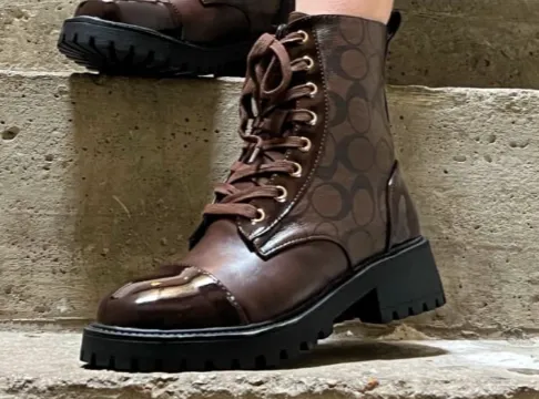 Lyra Brown Patent Toe Boots