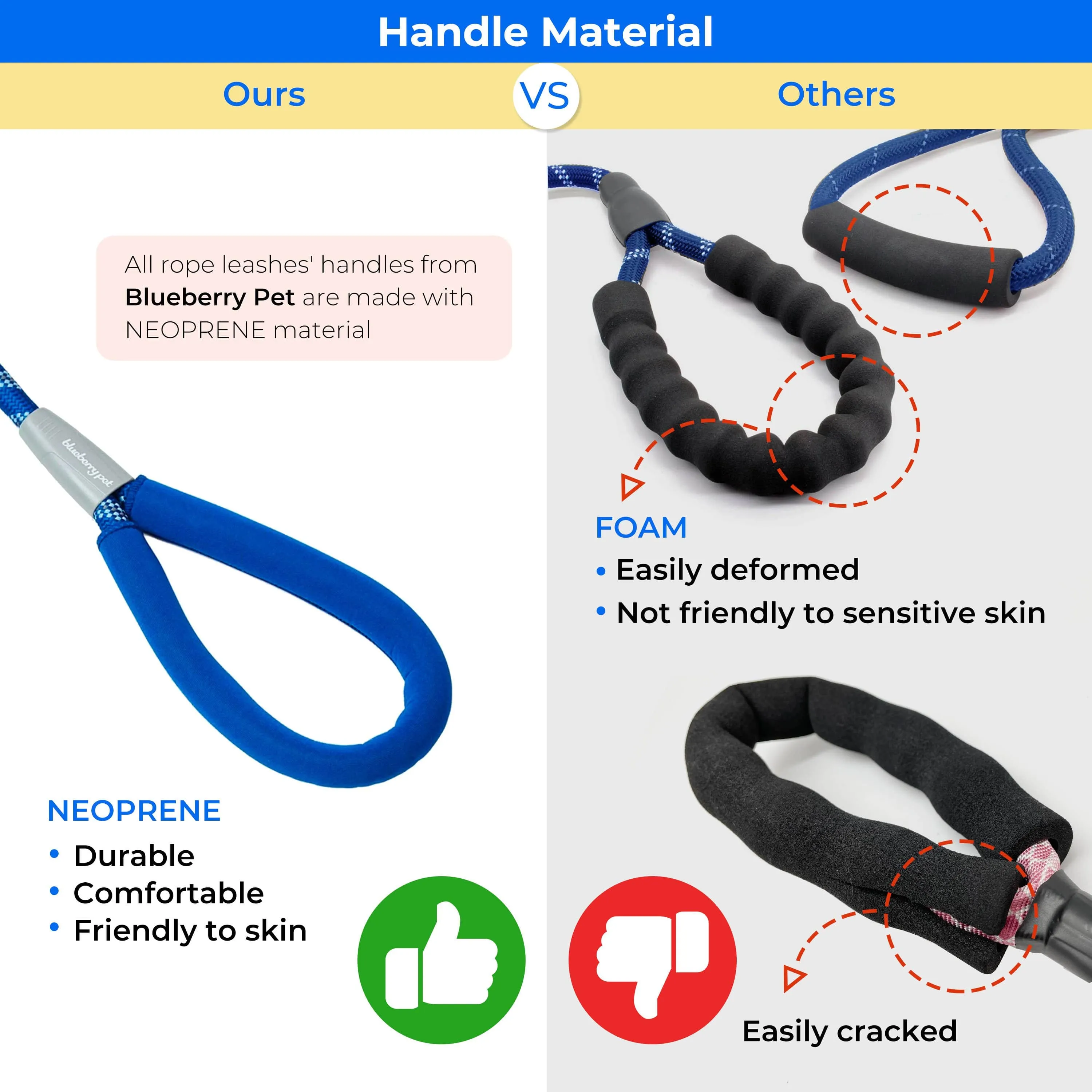 Nylon Dog Rope Leash with Neoprene Handle for Girl Boy, 4ft, Blue Pink