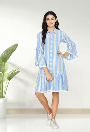 Plus Size Blue Striped A line Dress