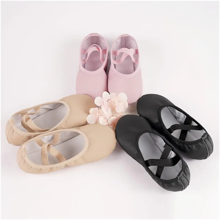 PU Ballet Shoes for Toddler Girls Children Dance Shoe Leather Ballet Flats Kids Soft Sole Gymnastics Shoes Dancing Slippers(Black,30(Foot 20cm))