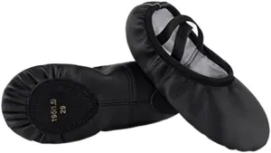 PU Ballet Shoes for Toddler Girls Children Dance Shoe Leather Ballet Flats Kids Soft Sole Gymnastics Shoes Dancing Slippers(Black,30(Foot 20cm))