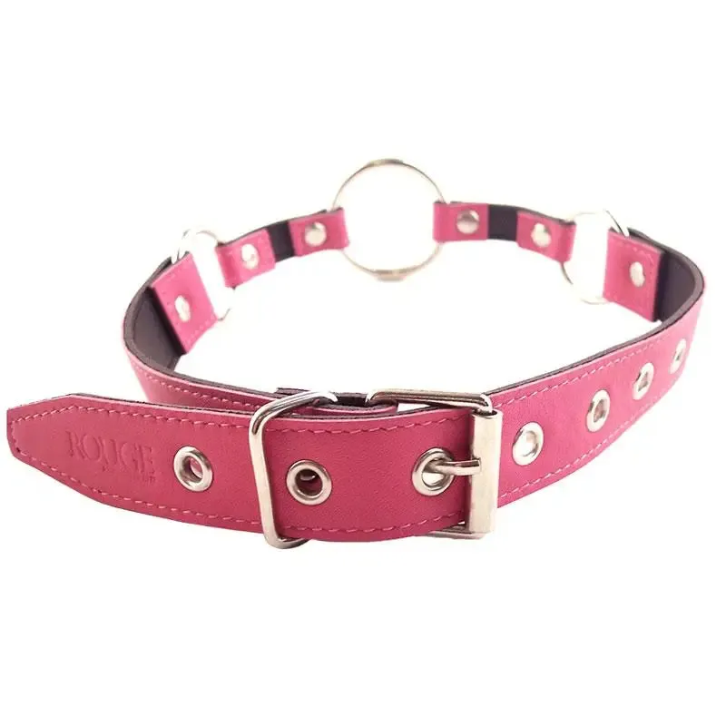 Rouge Garments Leather Pink o Ring Gag with Adjustable Buckle Straps