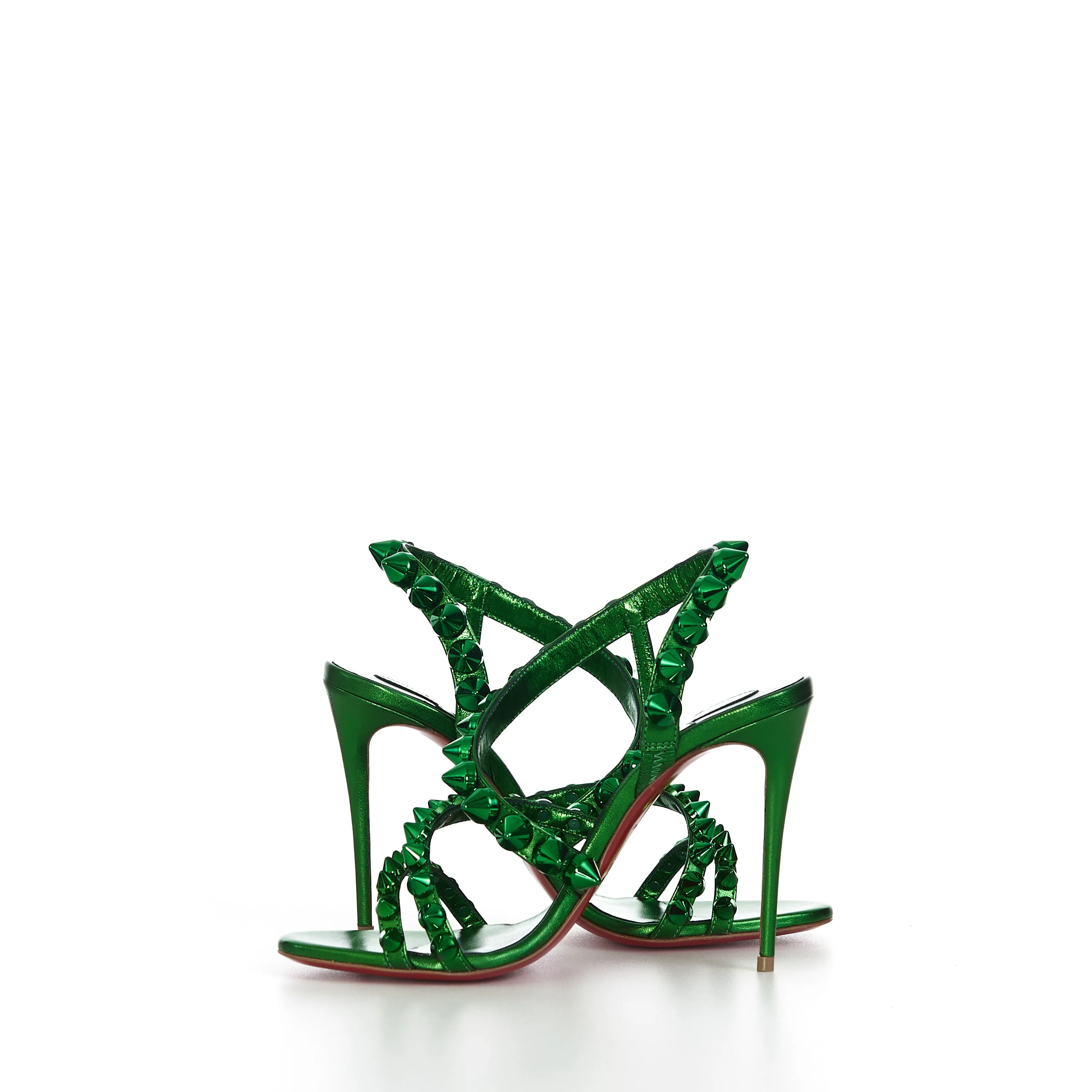 Spikita Strap 100 In Spinach Green Leather With Signature Spikes