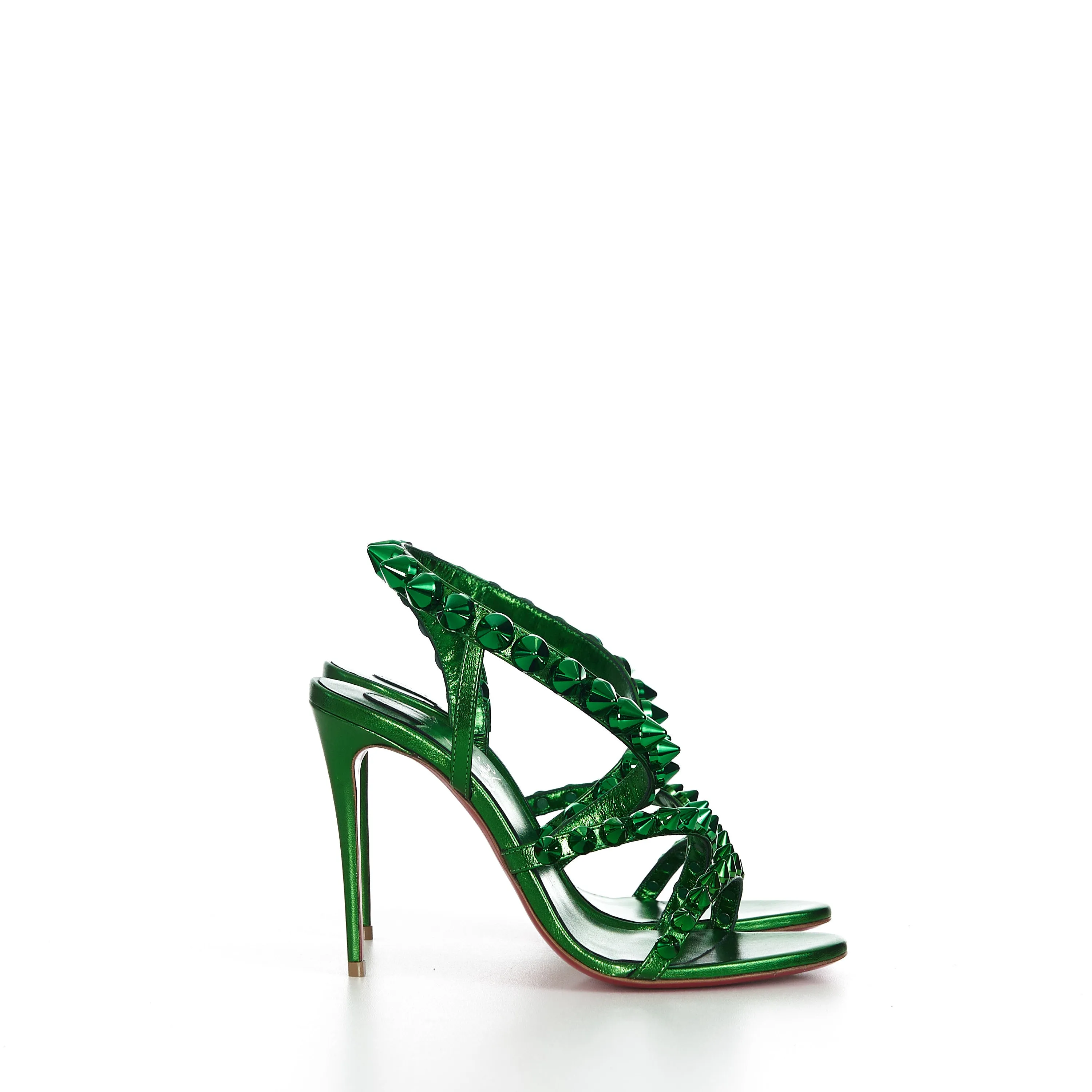 Spikita Strap 100 In Spinach Green Leather With Signature Spikes