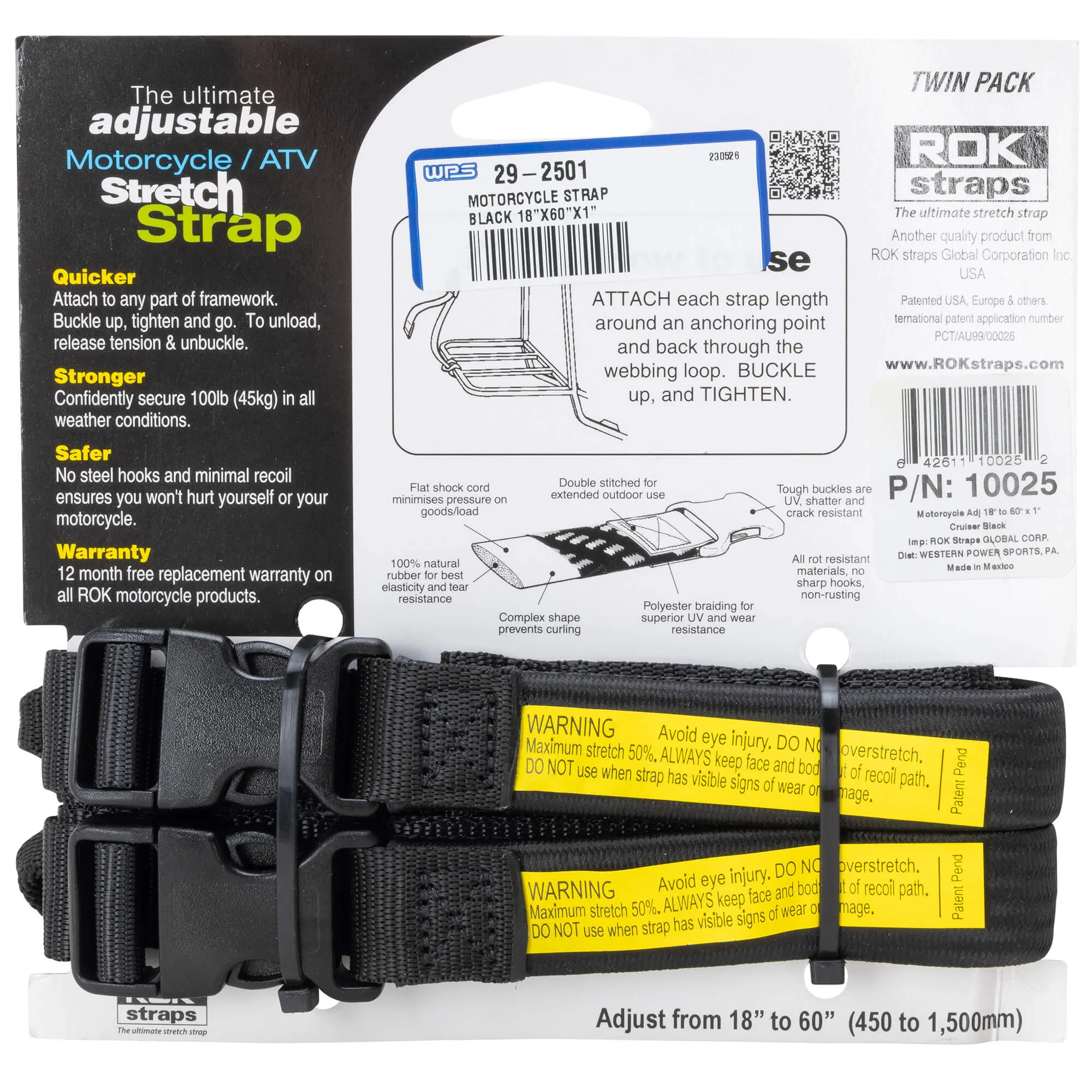 The Ultimate Adjustable Cargo Straps Twin Pack - 18"-60" x 1" - Black