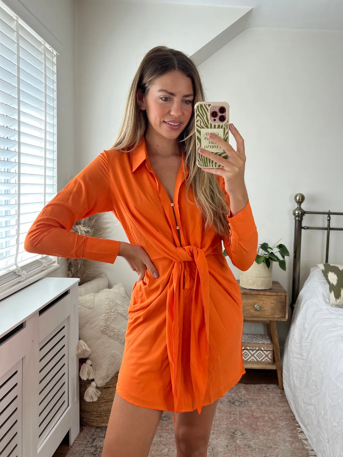 Venus Tie Front Shirt Dress / Orange