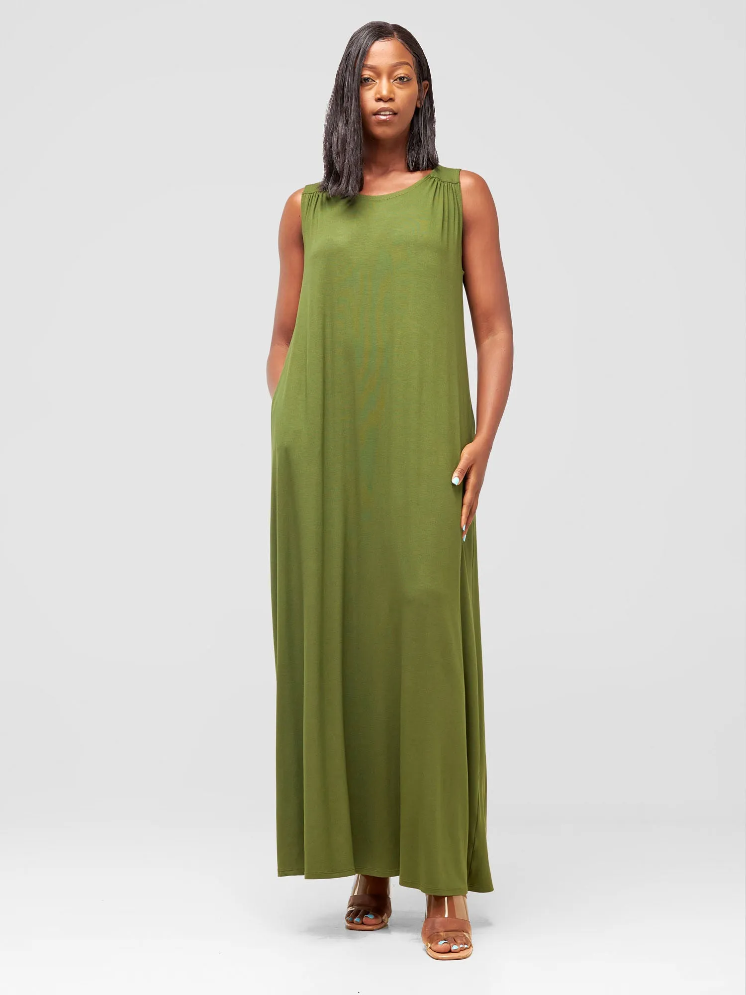 Vivo Safiya Gathered Shoulder Maxi Dress -Hunters
