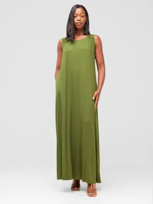 Vivo Safiya Gathered Shoulder Maxi Dress -Hunters