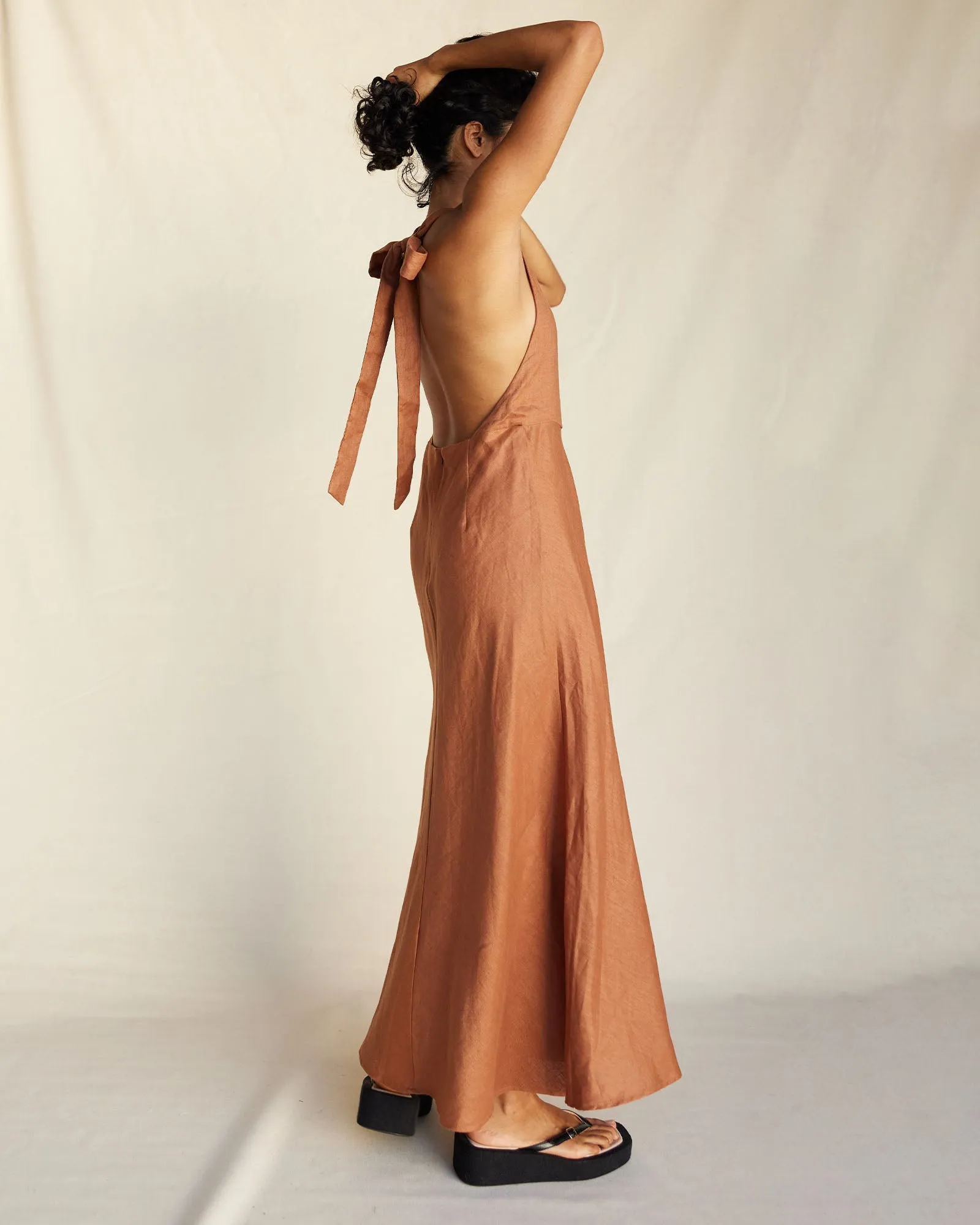 Zaina Linen Halter Maxi Dress - Cinnamon